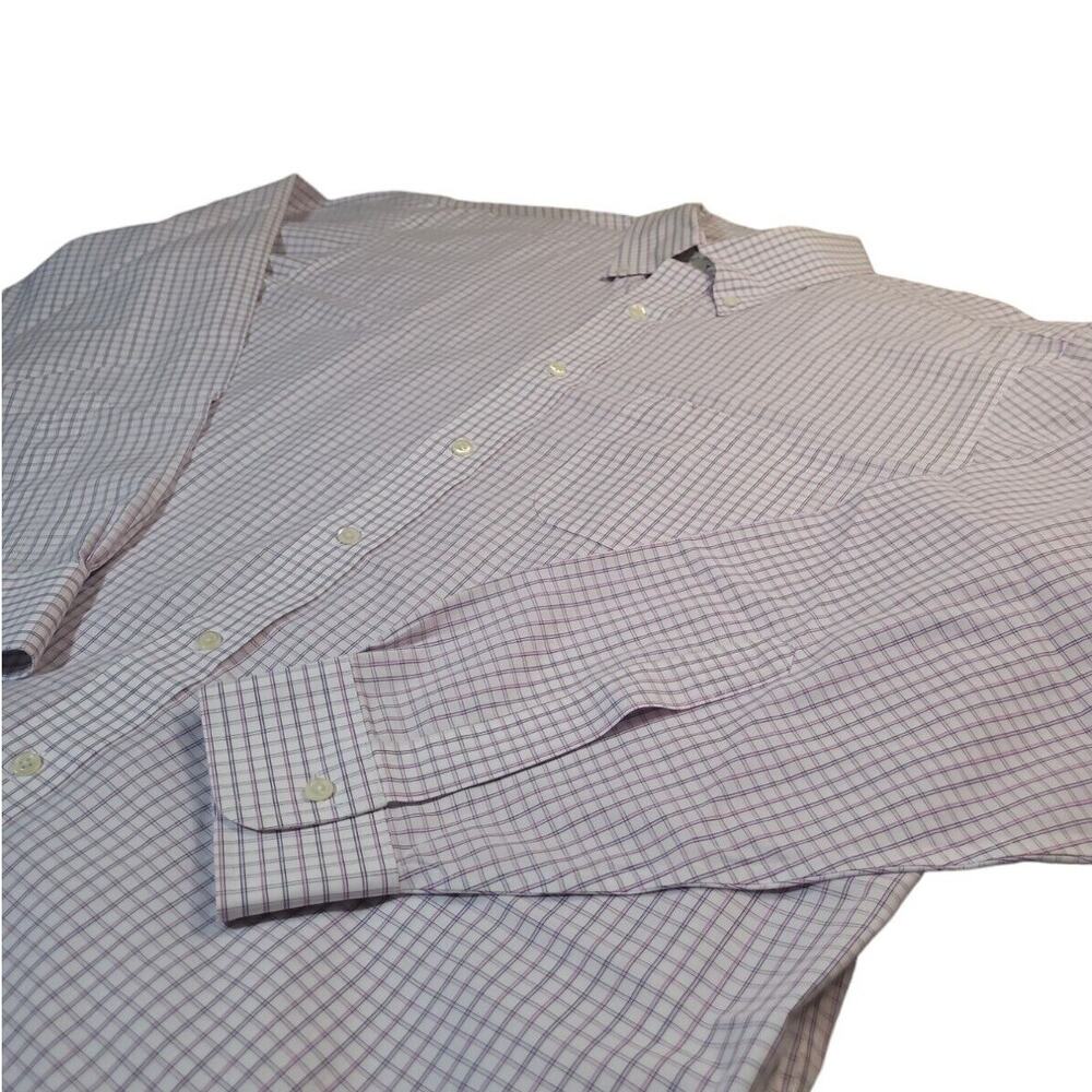 Brooks Brothers Regular Fit Shirt 16.5/35 White Purple Check Non-Iron